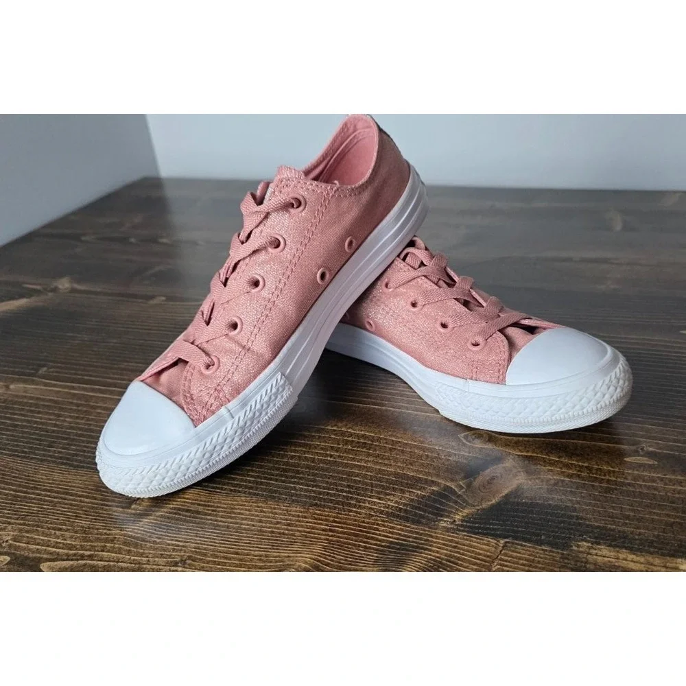 Converse All Star Junior Sneakers Size 2 Pink White Glitter Canvas Low Top Shoes
